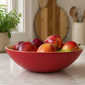 Bamboo Large Wooden Fruit Bowl, 30cm Matte Red