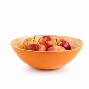Bamboo Large Wooden Fruit Bowl, 25cm Mustard Yellow