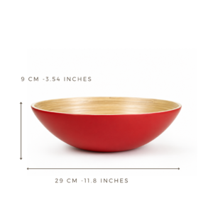 Bamboo Large Wooden Fruit Bowl, 30cm Matte Red