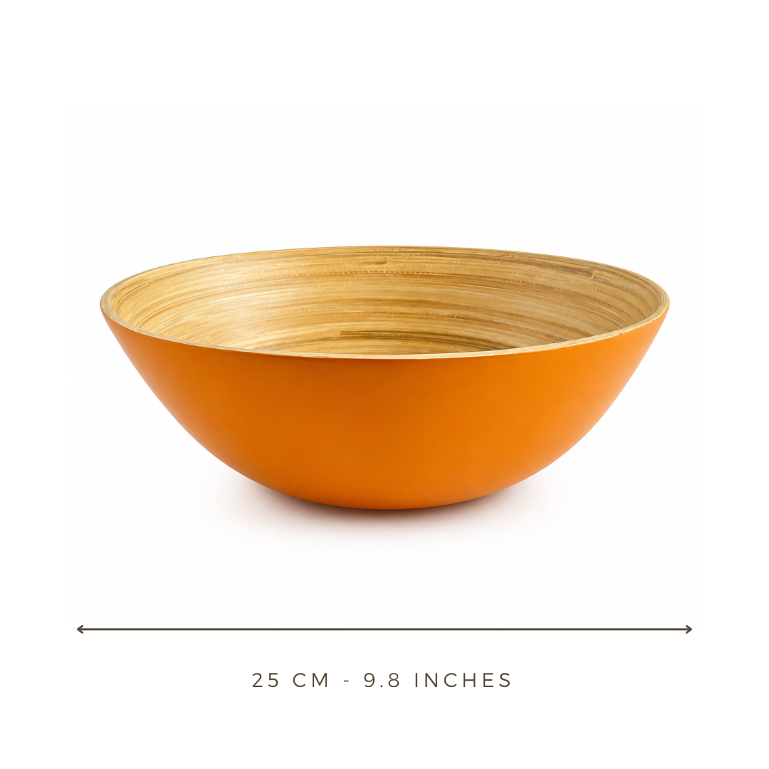 Bamboo Large Wooden Fruit Bowl, 25cm Mustard Yellow - Image 4