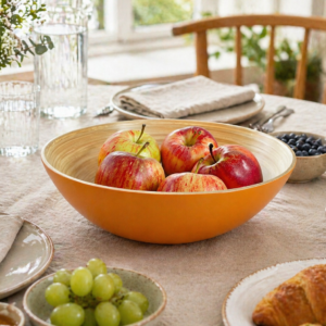 Bamboo Large Wooden Fruit Bowl, 25cm Mustard Yellow