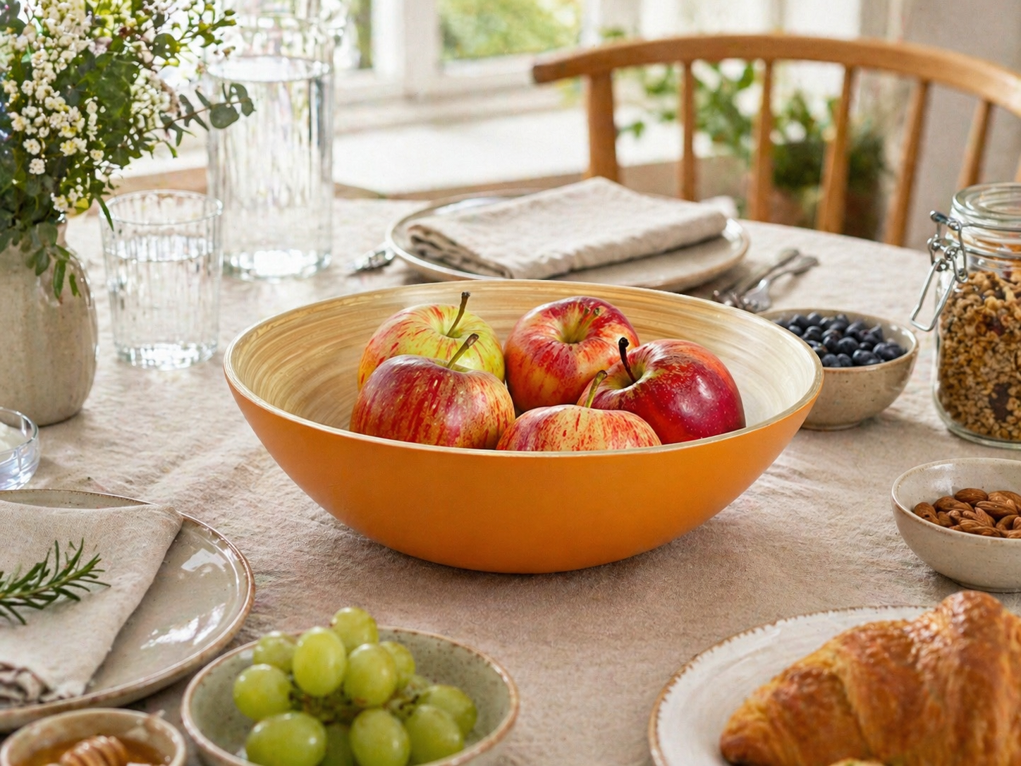 Bamboo Large Wooden Fruit Bowl, 25cm Mustard Yellow - Image 2