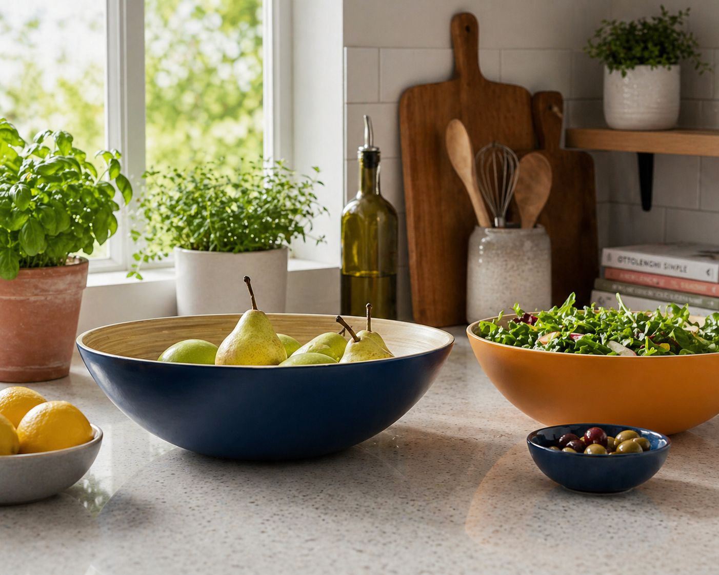 Bamboo Large Wooden Fruit Bowl, 30cm Blue - Image 4