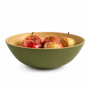 Bamboo Large Wooden Fruit Bowl, 25cm Olive Green