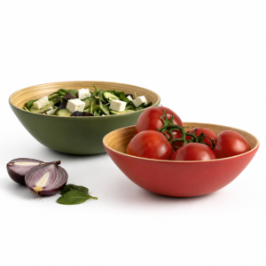 Bamboo Bowl Set 22cm Wooden Serving Bowls