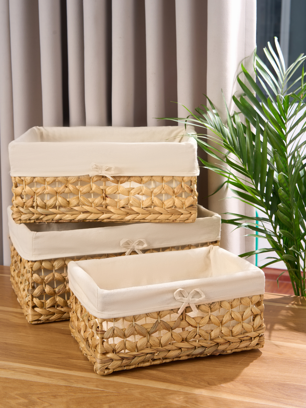 Wicker Storage Basket Set 3 with Liner & Frame - Image 4