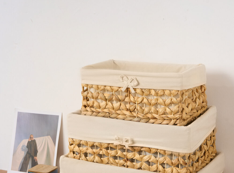Wicker Storage Basket Set 3 with Liner & Frame