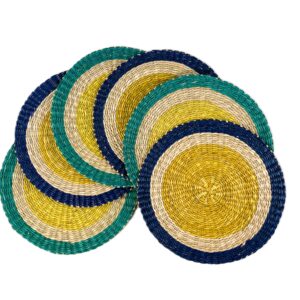 Round Seagrass Placemats Set of 6 Hand-woven Table Mats 30cm, Green