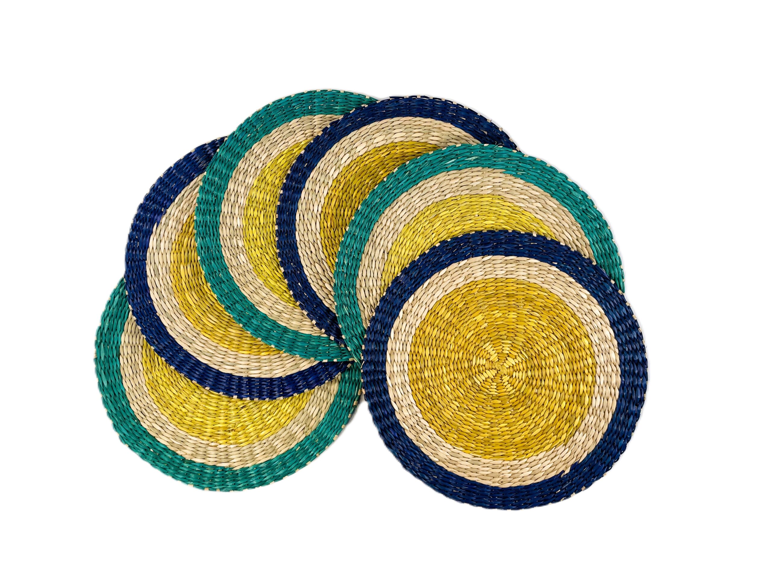 Round Seagrass Placemats Set of 6 Hand-woven Table Mats 30cm, Green