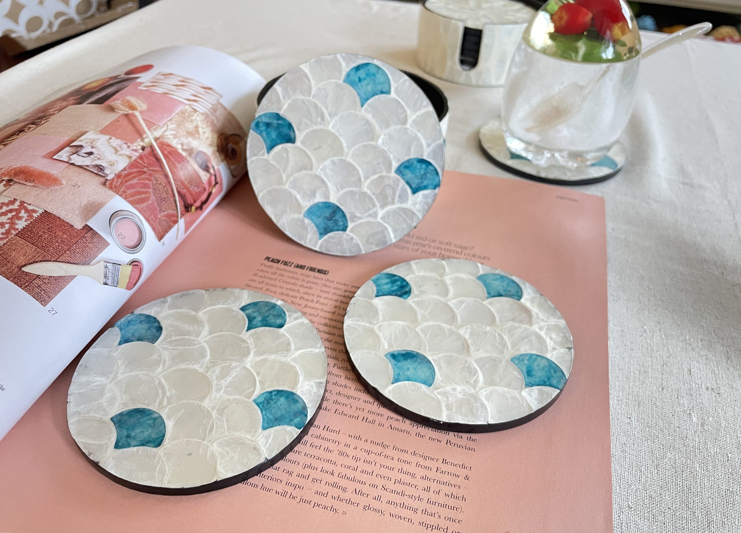 Tonking mother of pearl blue coaster set