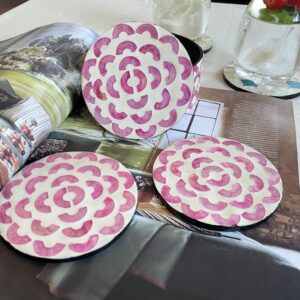 Mother of Pearl Coaster Set of 6 with Holder Box, Pink