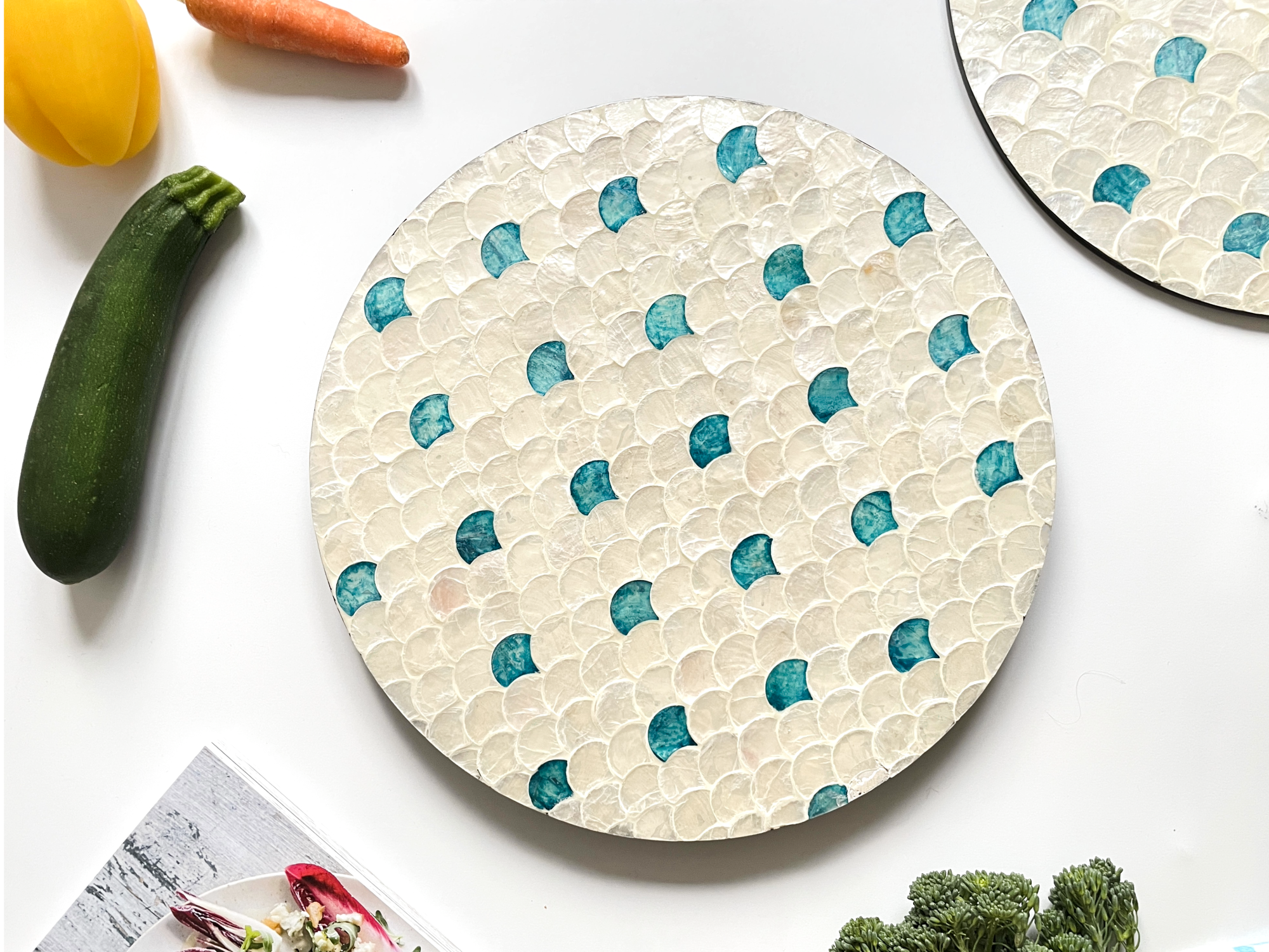 Mother of Pearl Placemat Set 2– Blue & White Fish Scales Handcrafted Dining Table Décor, Elegant Wedding Table Setting, Premium Charger Plate for Occassions - Image 3