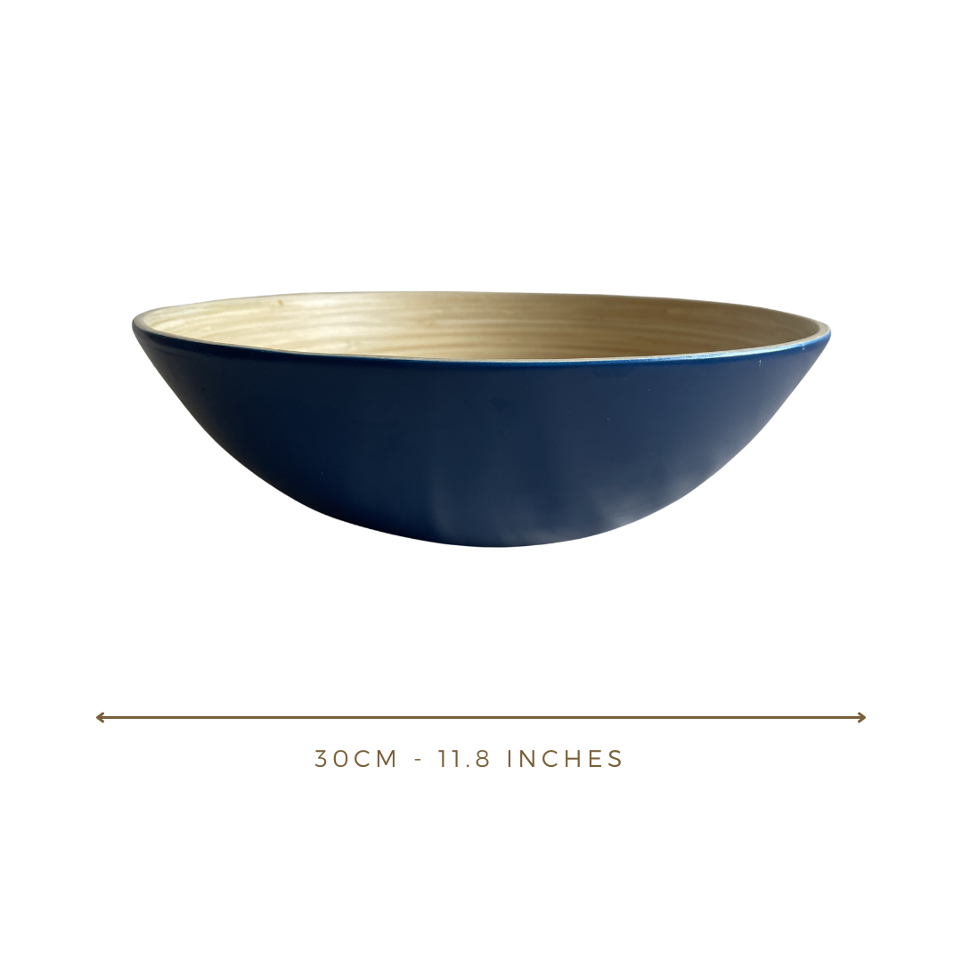 Bamboo Large Wooden Fruit Bowl, 30cm Blue - Image 2