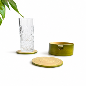 Bamboo Coasters Set of 6 Round Non Slip Drink Mats