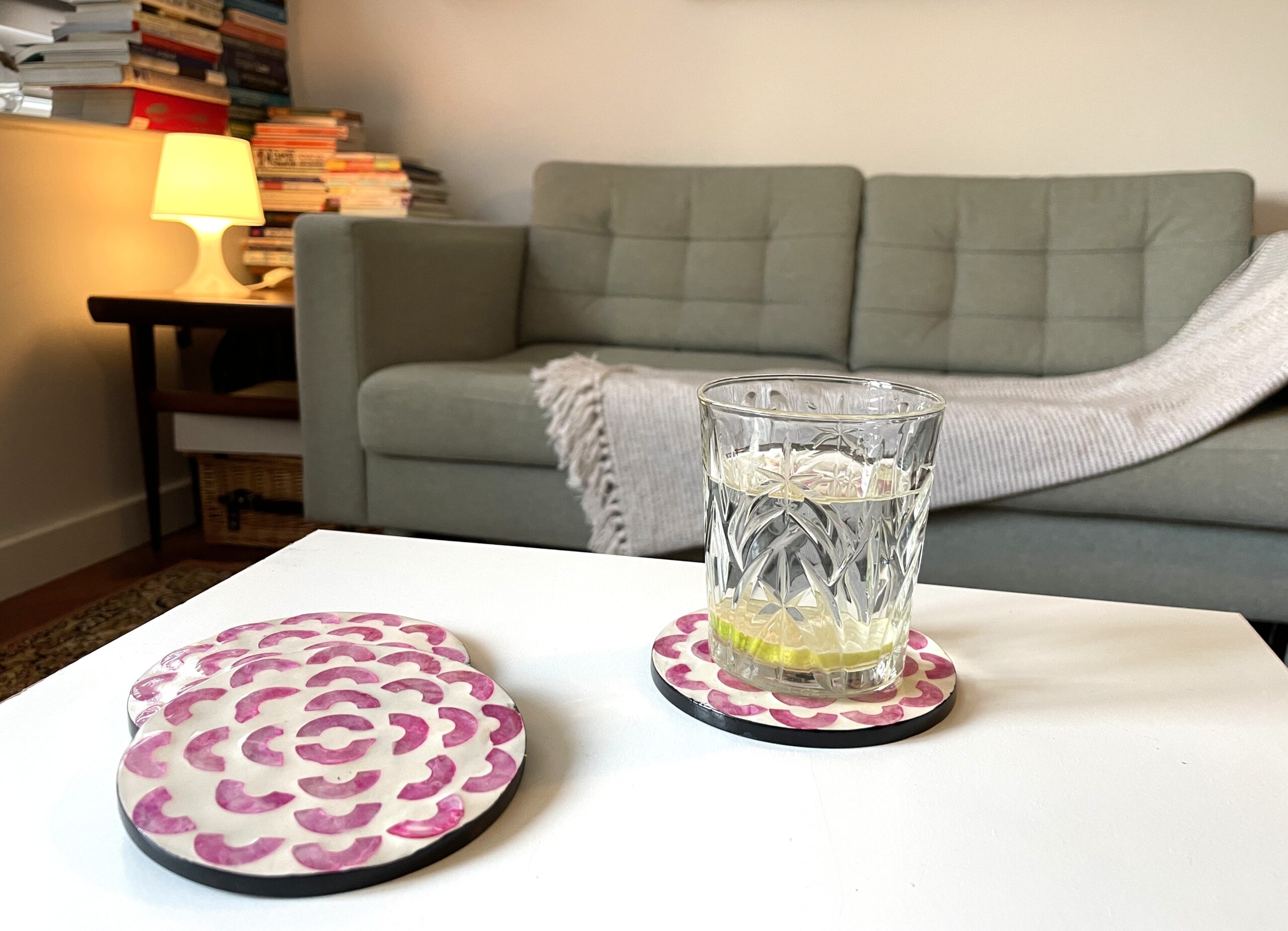 Mother of Pearl Coaster Set of 6 with Holder Box, Pink - Image 5