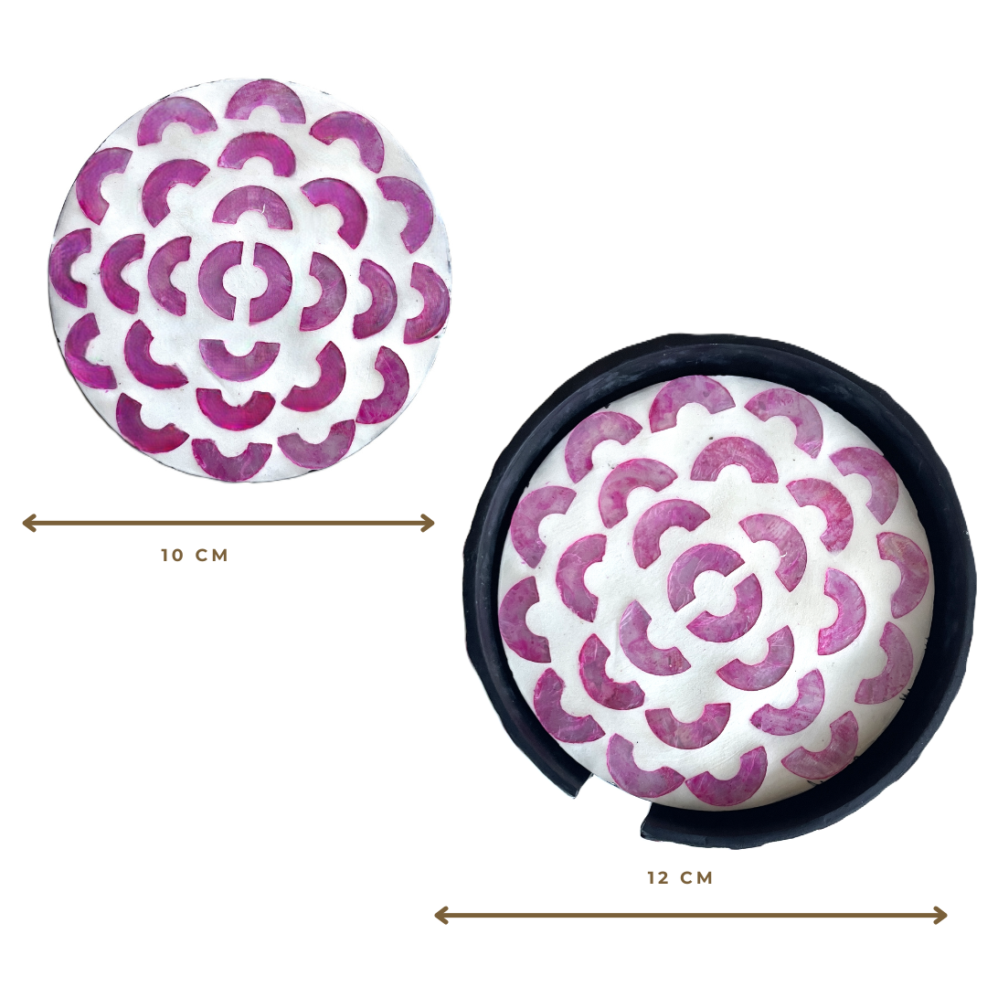 Mother of Pearl Coaster Set of 6 with Holder Box, Pink - Image 4