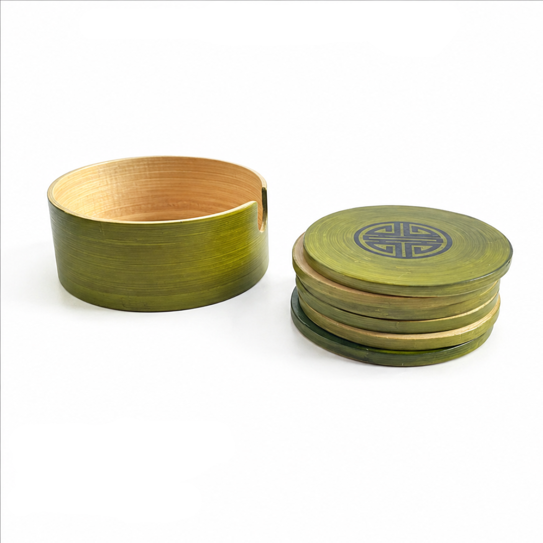 Bamboo Coasters Set of 6 Round Non Slip Drink Mats - Image 4