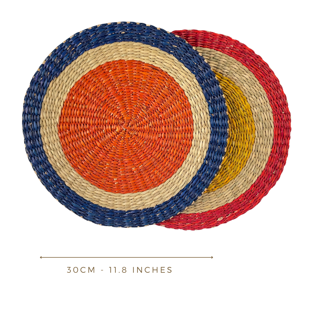 Round hand woven red mixed placemats set of 6, 30cm naturally heat-resistant easy-care perfect for dining table protection modern rustic farmhouse living - Image 8